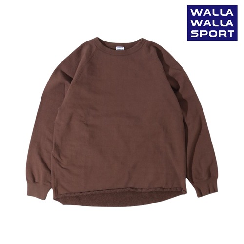WALLA WALLA SPORT ワラワラスポーツ 13oz 米綿 後染め クルーネック スウェット 裾カットオフ ラフシルエット メンズ レディース 日本製 DARK BROWN