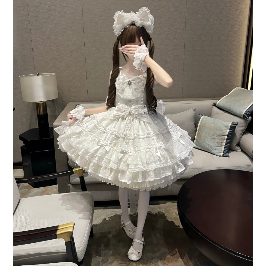 ロリィタ ジャンパースカート レース重ね フリル多層 クラシカル甘ロリ