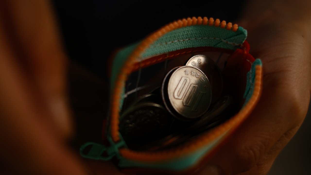 vibram coin pouch keychain (mint×orange) with blue glowing zip