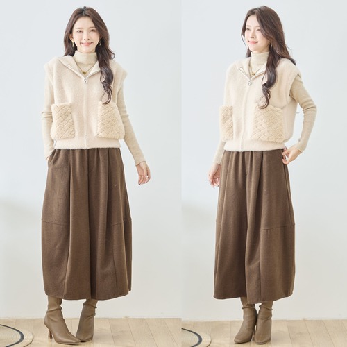 【M〜L】モコポケットシャギーフードベスト(N35-077)