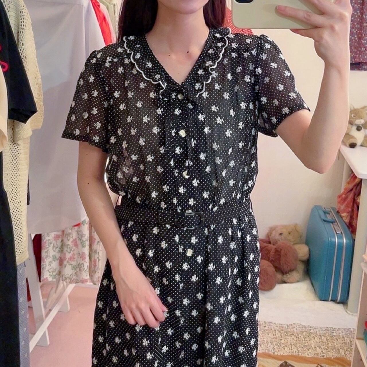 black dot scallop collar one-piece