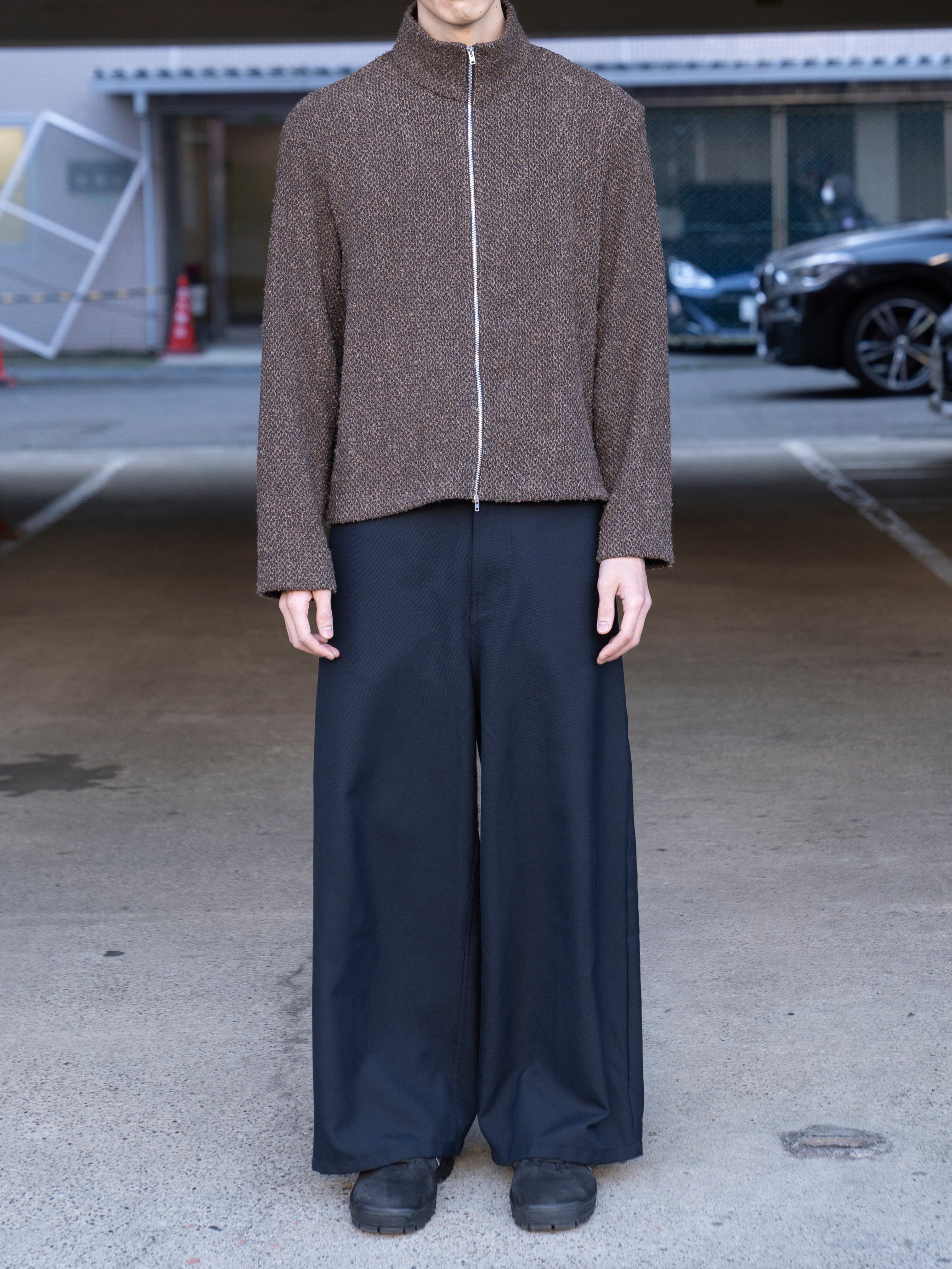 BPS OUR LEGACY SHRUNKEN FULLZIP POLO Brown Sparse Buckle Weave