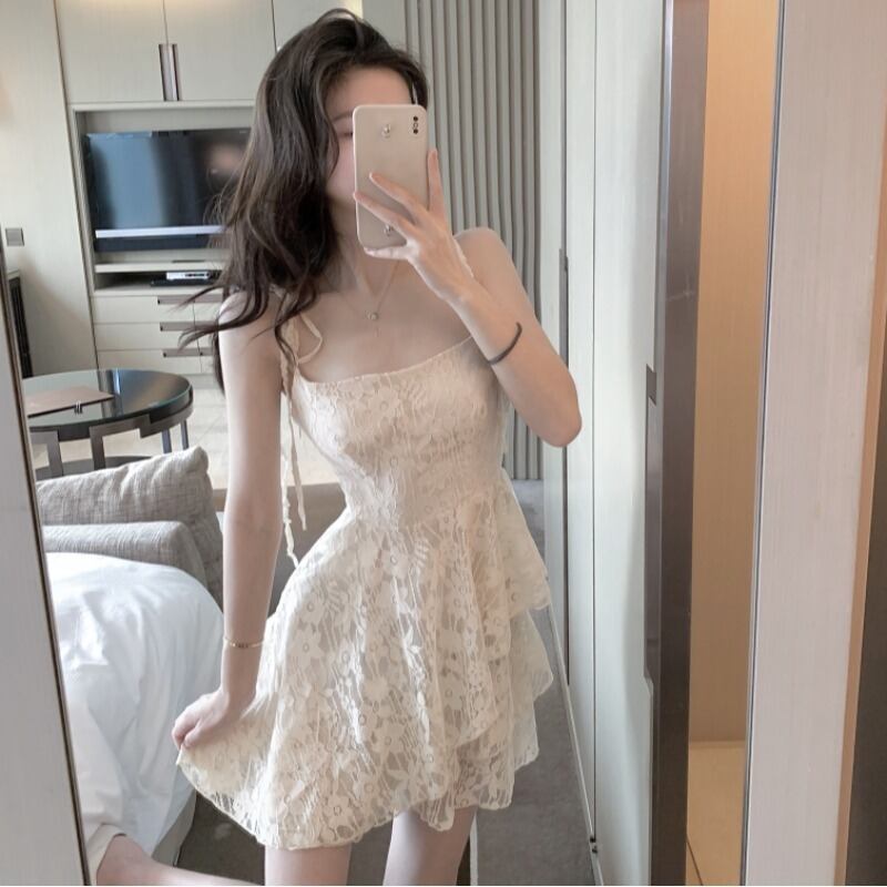 ショートスカート レースAラインドレス 大人ガーリー スウィート キュート カジュアル ハンチェンe7328839344