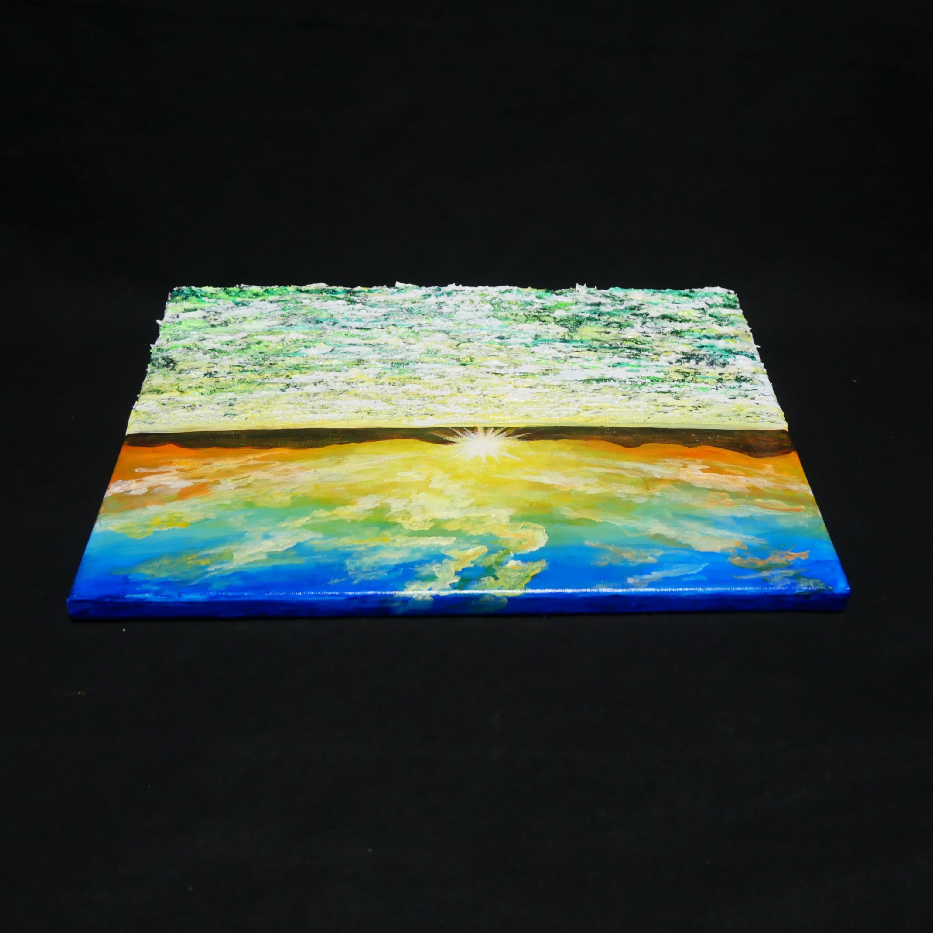 油絵 油彩 油彩画 絵画 絵【草原に咲く白い花と朝日】 | HIROSHI1990