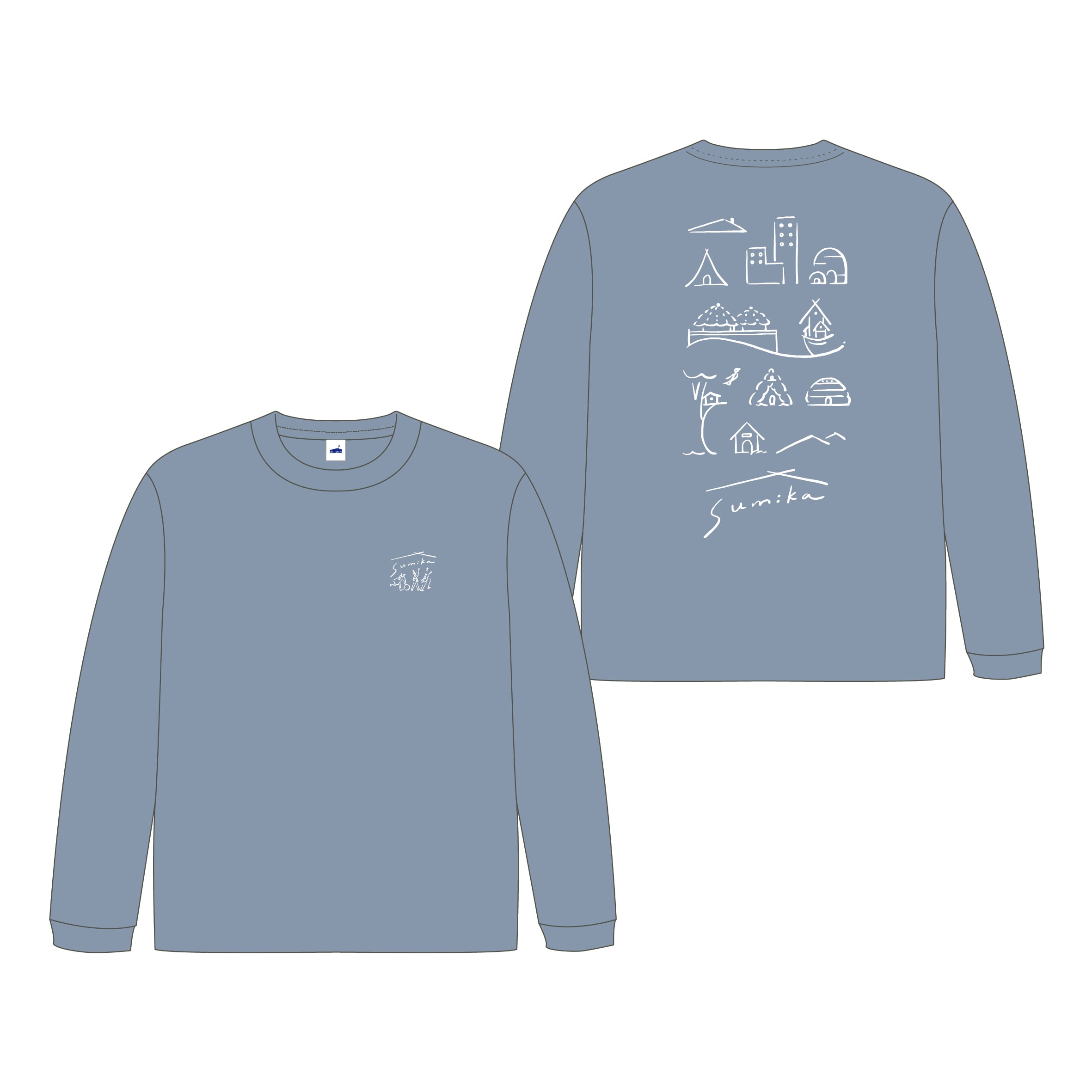 sumika / 家々ロングスリーブTシャツ（アシッドブルー）
