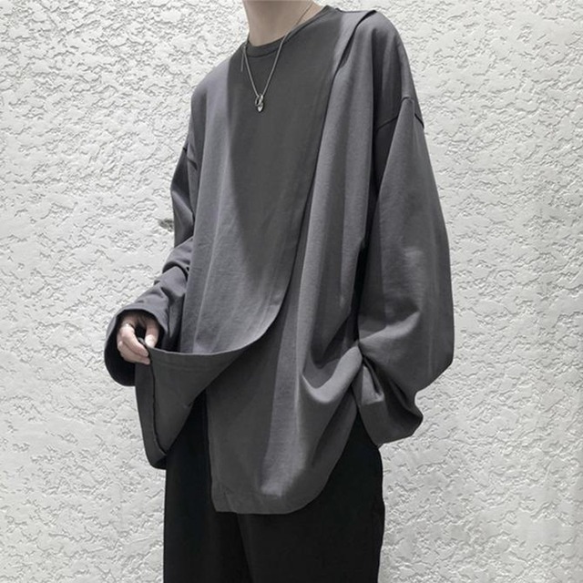 天使と悪魔 春服 メンズ ｔシャツ 長袖 サイドスリット シンプル カジュアル ストリート系 原宿系 オルチャン 10代 代 天使と悪魔 サブカル系ファッション Seasonz
