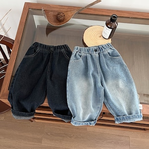 【BABY&KID】冬作デニムウォッシュ加工パンツ