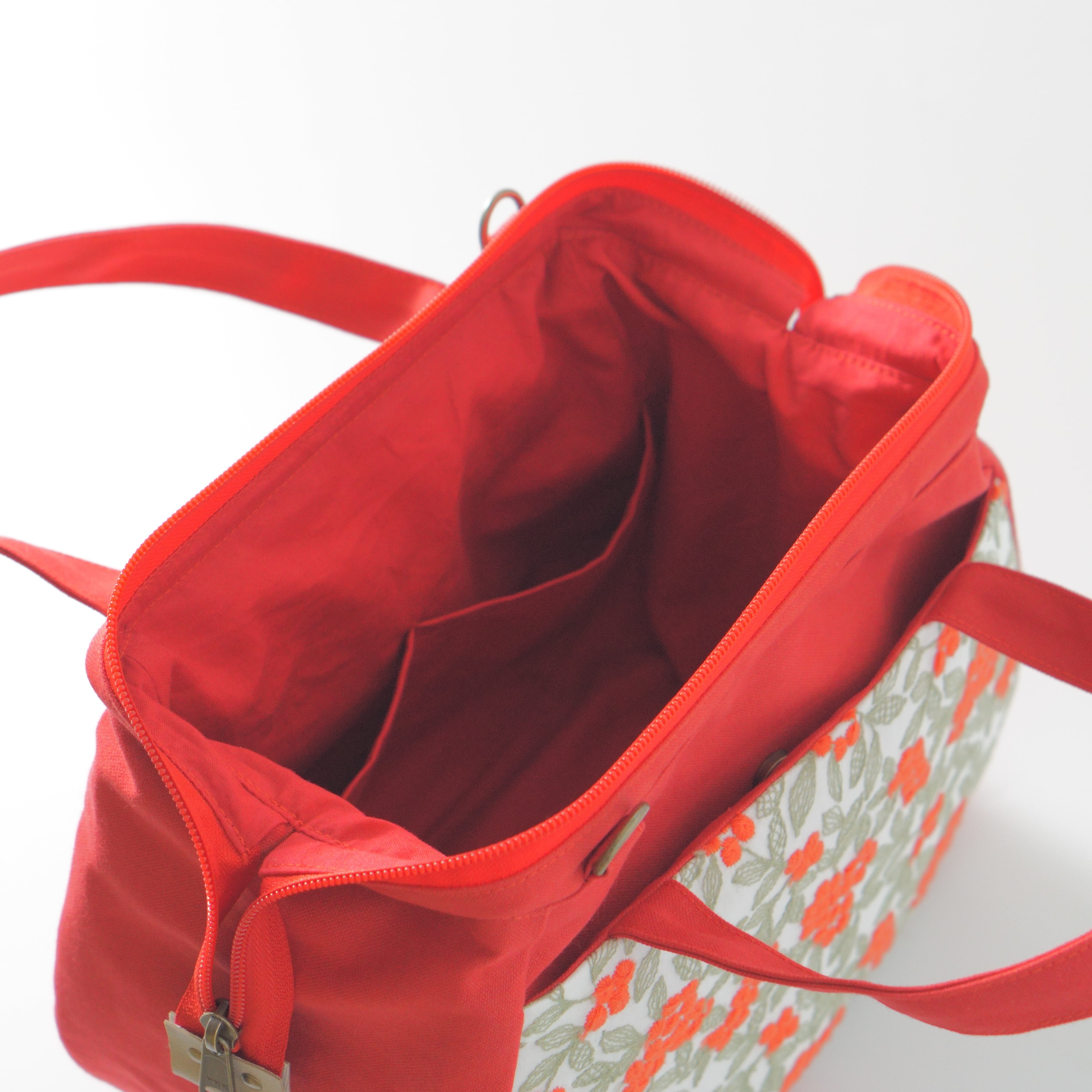 f.ぽってりボストンL フォローイングデイ ミナペルホネン 特別仕様現品1点のみ ぽってりボストン embroidery flower | Litta