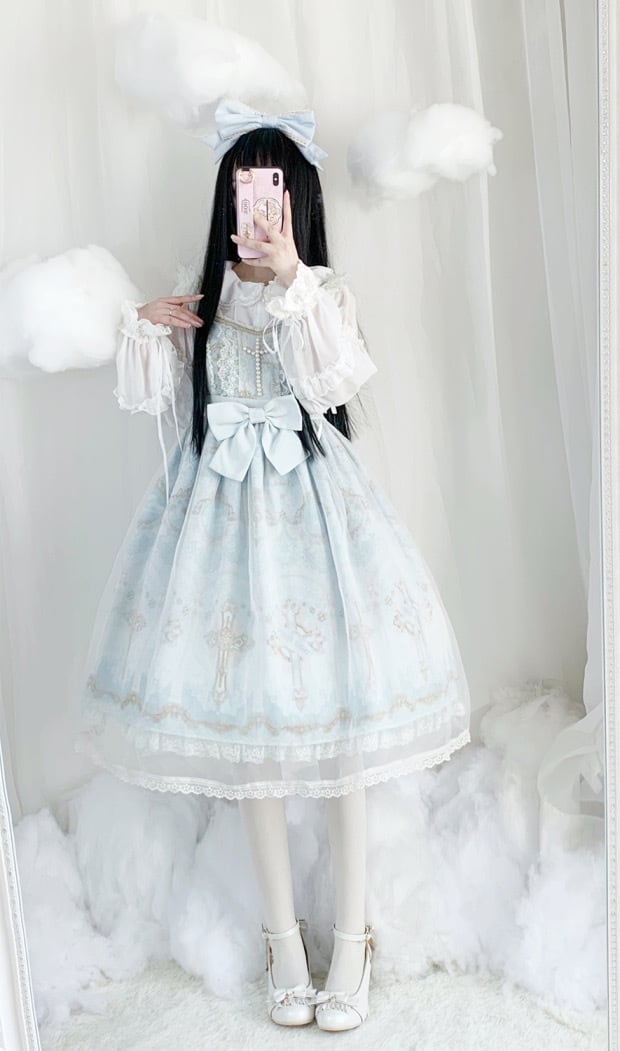 クロスビジュー×チュールジャンパースカート 聖女 十字架 ゴスロリ 黒