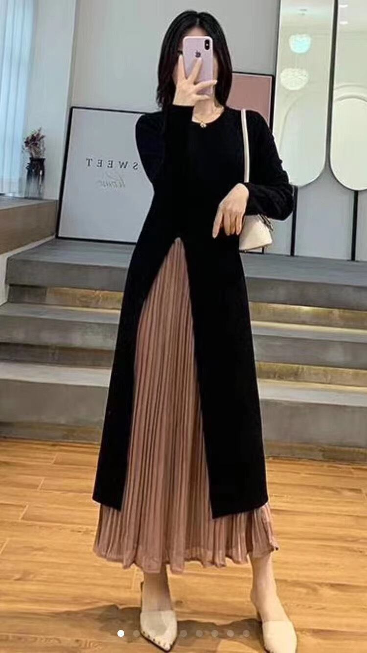 切り替えプリーツワンピース