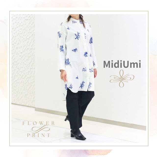 MidiUmi/ 1-759526ミディウミ/フラワープリントワイドシャツワンピース/ボタニカル/花柄チュニック/チュニックシャツ