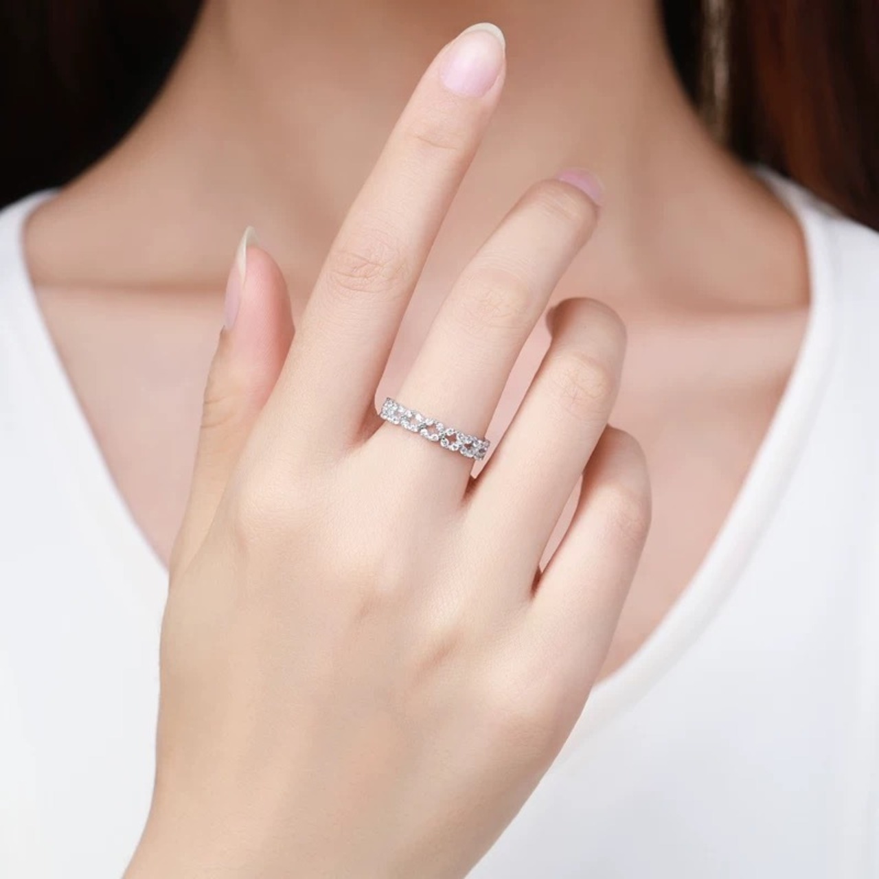 指輪 おしゃれ 満面 クリスタル シルバー リボン - 2