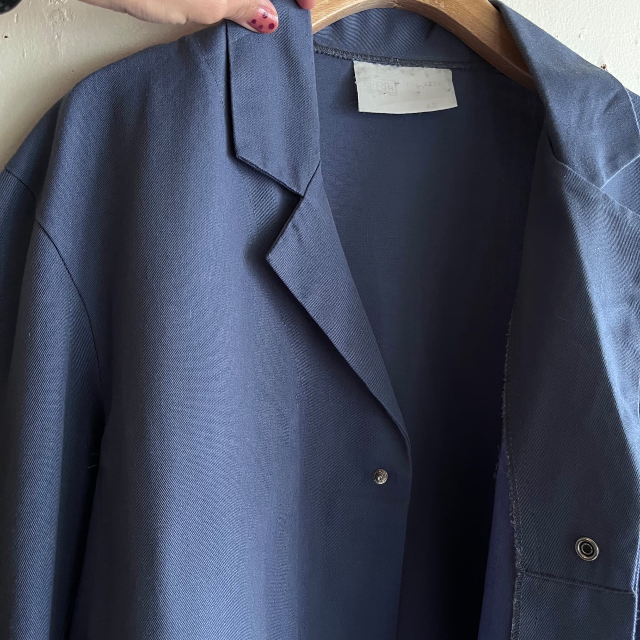 Euro vintage work shop coat /グレイッシュブルーのヴィンテージショップコート
