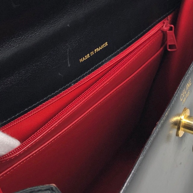 CELINE セリーヌ ハンドバッグ ブラック ガンチーニ レザー トップハンドル vintage ヴィンテージ オールド whcwed