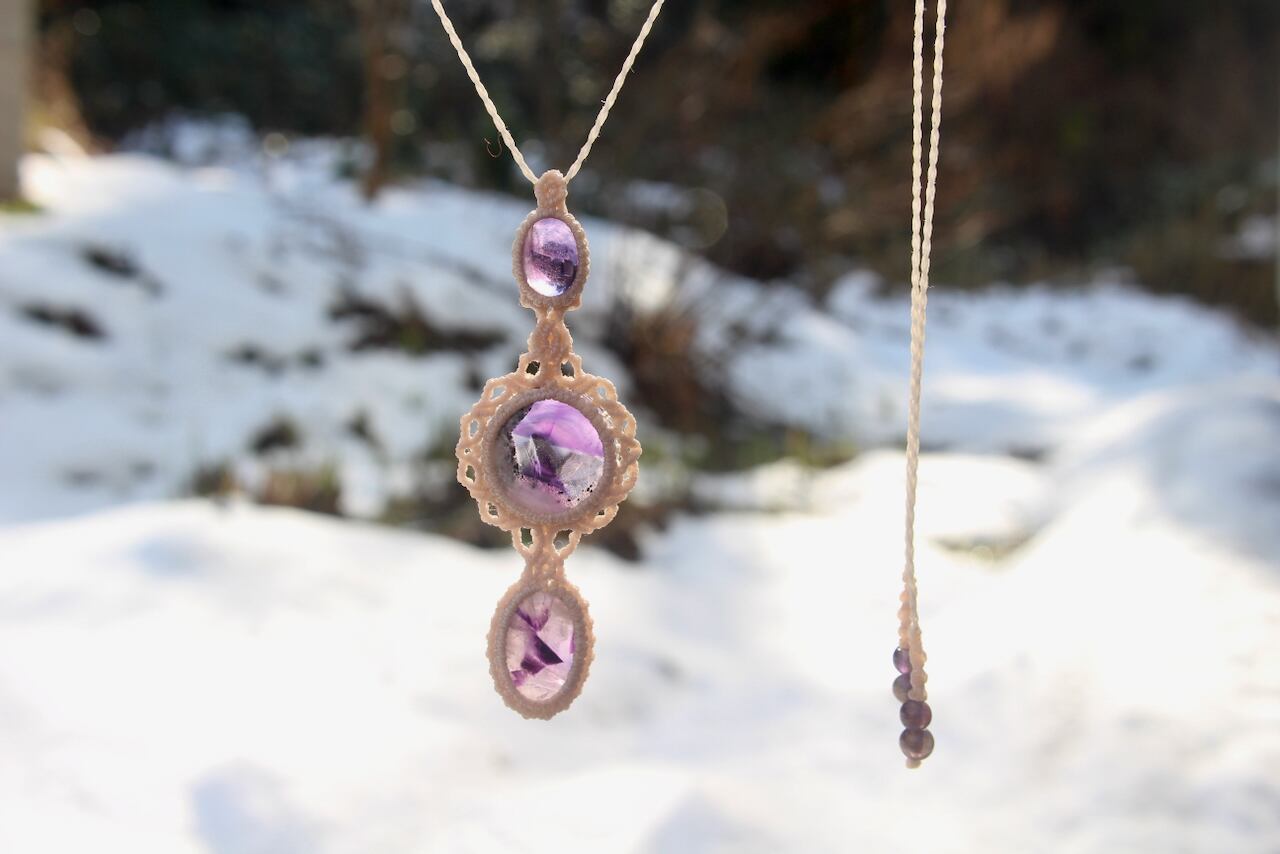 Trapiche amethyst micro macrame pendant