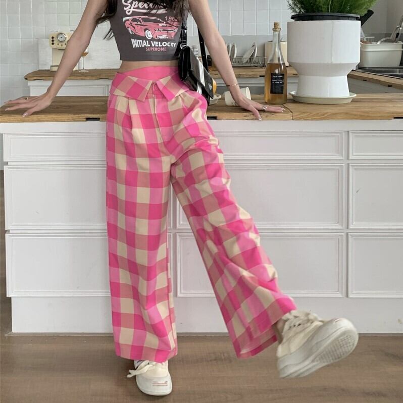 パンツ レディース ワイドパンツ ロングパンツ カジュアルパンツ イージーパンツ 可愛い かわいい 大人可愛い きれいめ ポップ 派手 上品 おしゃれ お洒落 おとな ナチュラル 抜け感 ラフ 通勤 ラブリー キュート ガーリー OL 学生 通学 デート お出かけ 女子会 休日 旅行 ピンク 緑 グリーン 春 夏 チェック柄 格子柄 10代 20代 30代 40代 韓国 韓国系 着回し デイリー 普段使い ゆったり 体型カバー コーデ 韓国ファッション 旅行 ライブ コンサート リゾート S M 送料無料