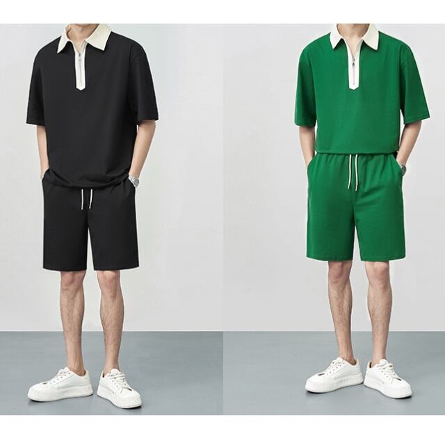 予約販売】メンズ セットアップ シンプル 半袖 ポロシャツ ハーフ