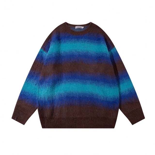 ★GRADIENT STRIPE MOHAIR ROUND NECK SWEATER　　　A0831