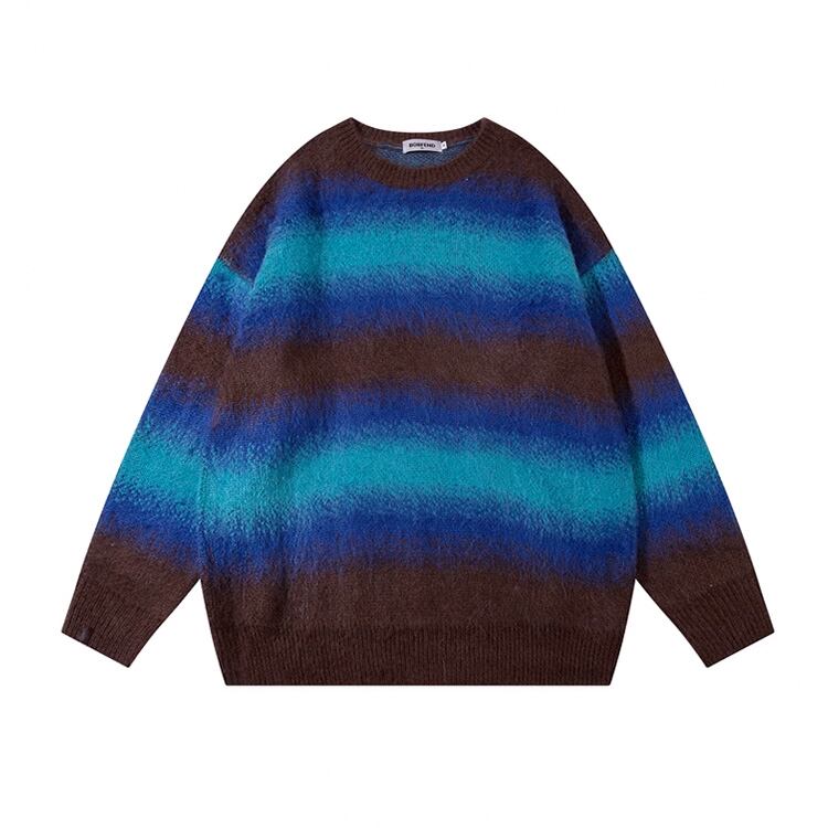★GRADIENT STRIPE MOHAIR ROUND NECK SWEATER　　　A0831