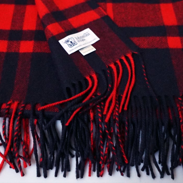 Drawer別注》ジョンストンズ カシミヤ大判ストール 赤×ネイビー ＃003
