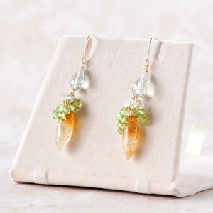 秋草の彩り~バイカラーシトリン×グリーンアメジストピアス~14kgf