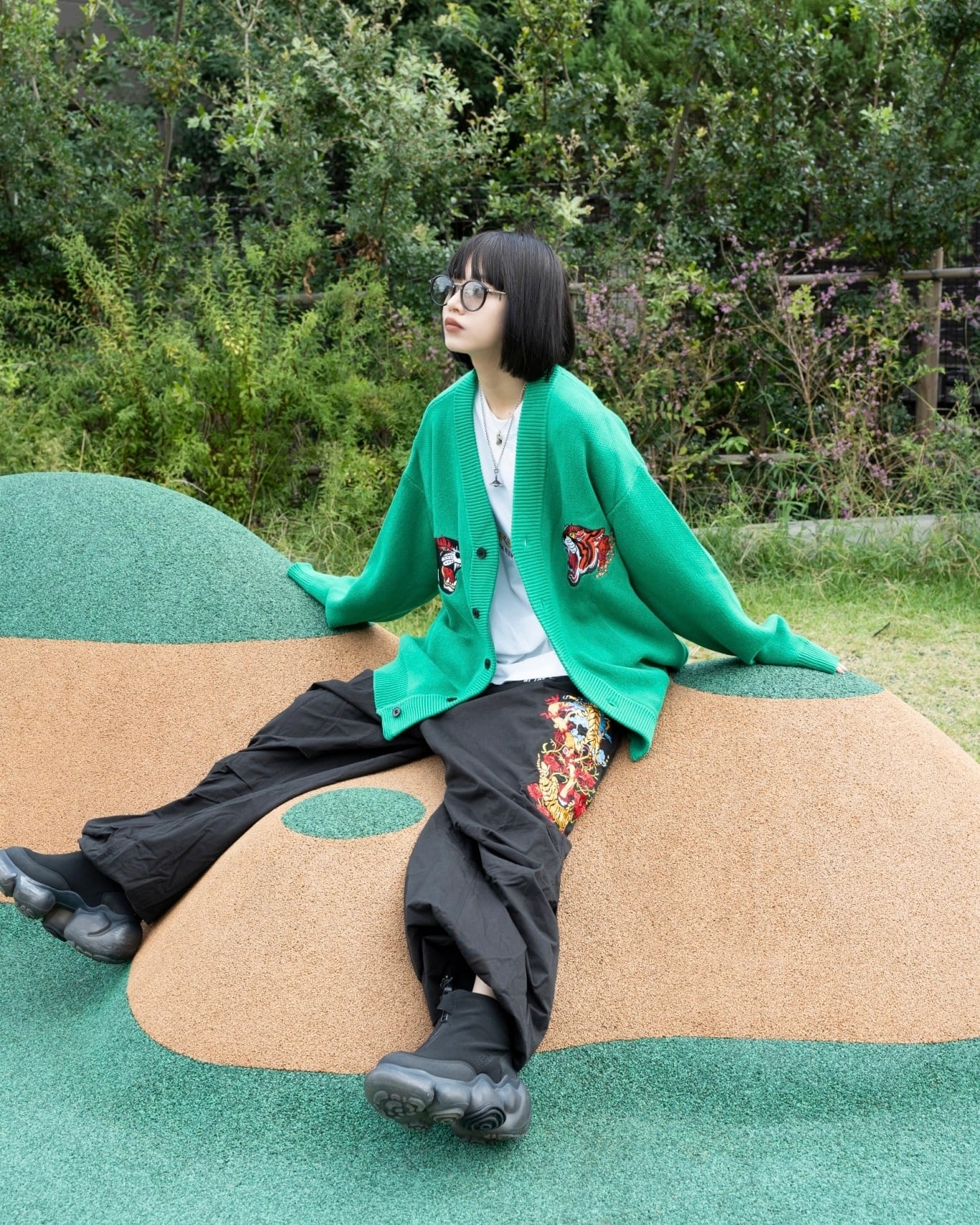 TIGER KNIT cardigan / green | チュウカタベタイ TIGER KNIT cardigan / green | チュウカタベタイ