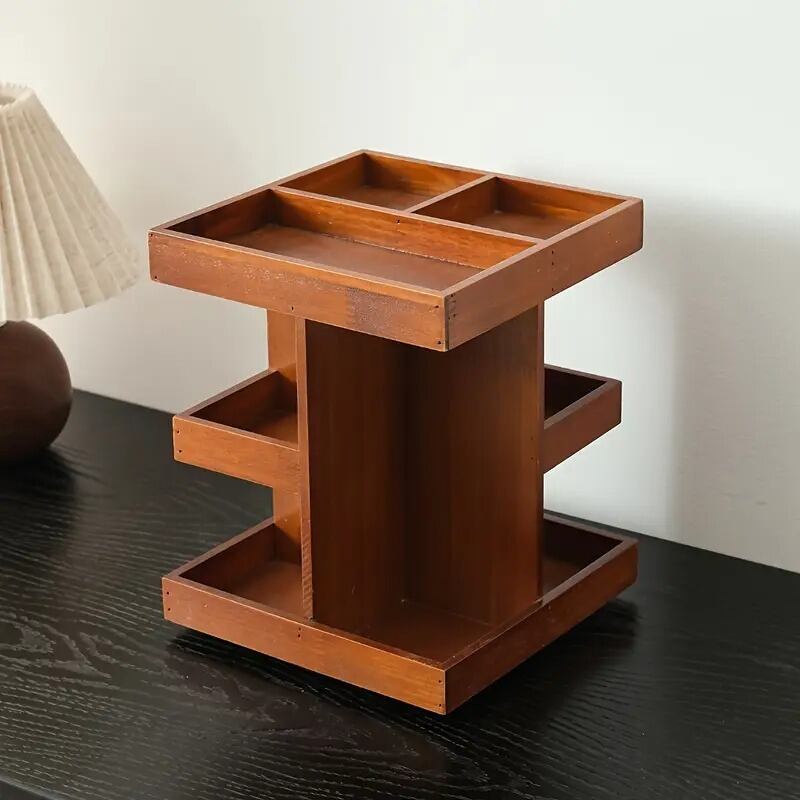 北欧風 木製コスメ収納ラック 360°回転式未使用 回転式 木製コスメ収納ラック｜北欧風・高級感｜メイク収納・香水ラック