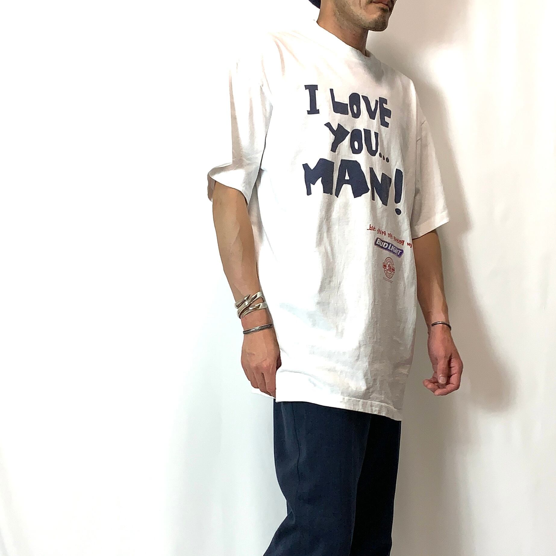 vintage 90s print T-shirt BUD LIGHT STANLEY DESANTIS MADE IN USA プリント Tシャツ  バドライト スタンレー 企業系 アメリカ製 メンズ レディース ホワイト 白 size XL ビンテージ ヴィンテージ