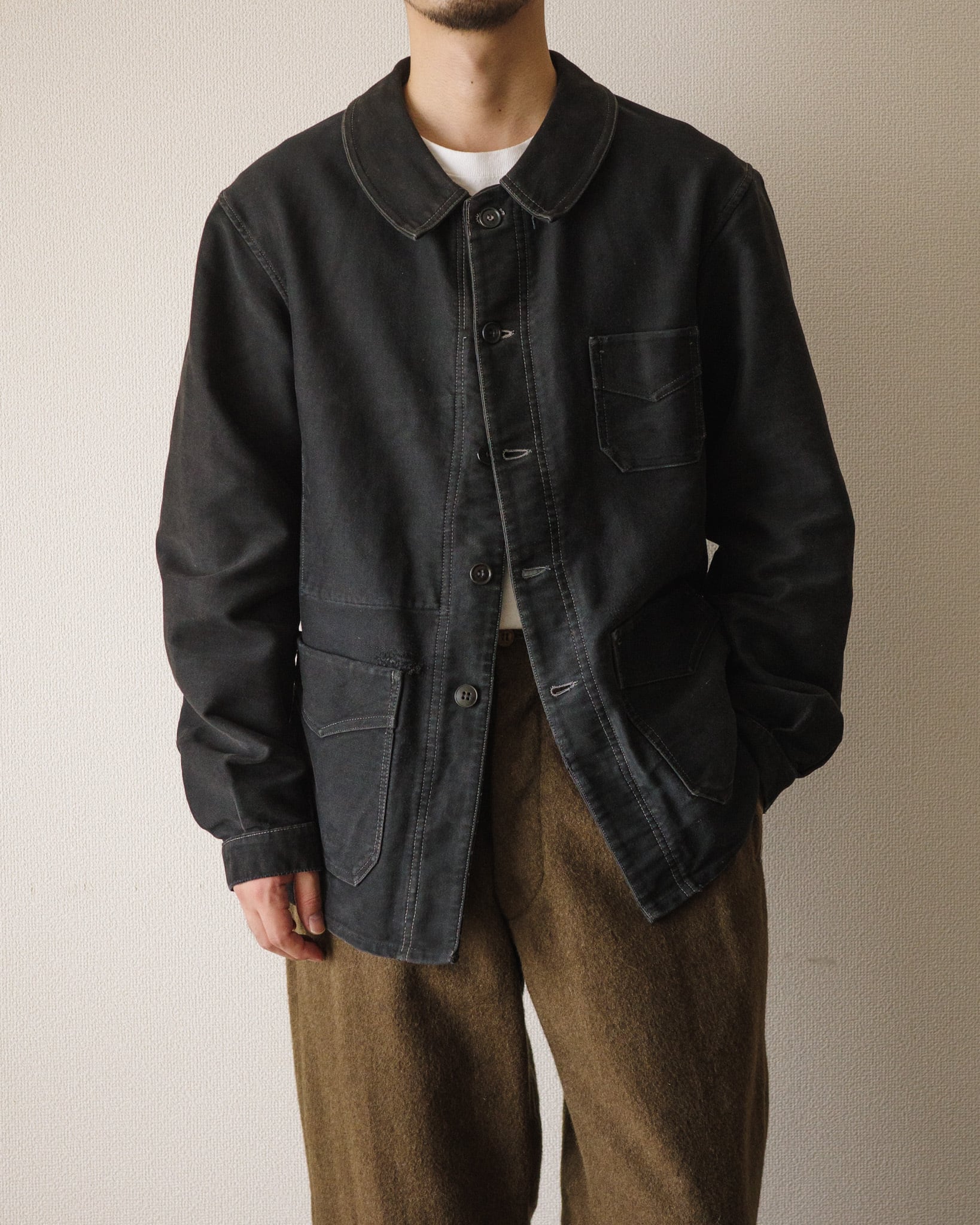 50's French Black Moleskin Jacket -Le Mont Rouge- | Pay ID