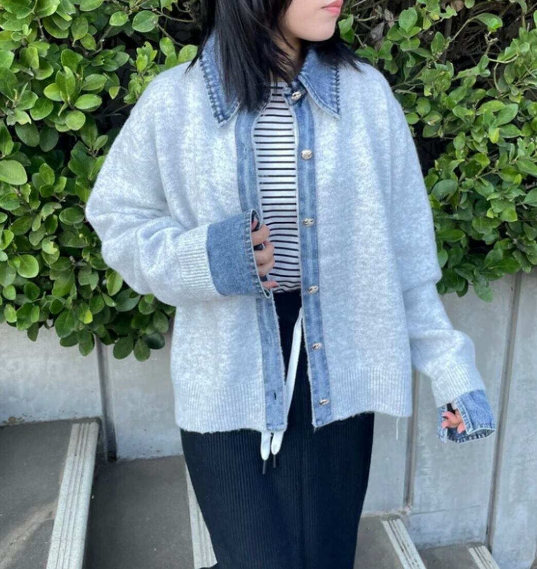 ナンバーミーTOKYO"DENIM DOCKING CARDIGAN"LIGHT GRAY