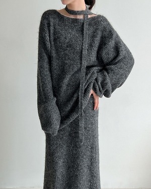 モードオフショルダーニットセットアップ 4color A0668