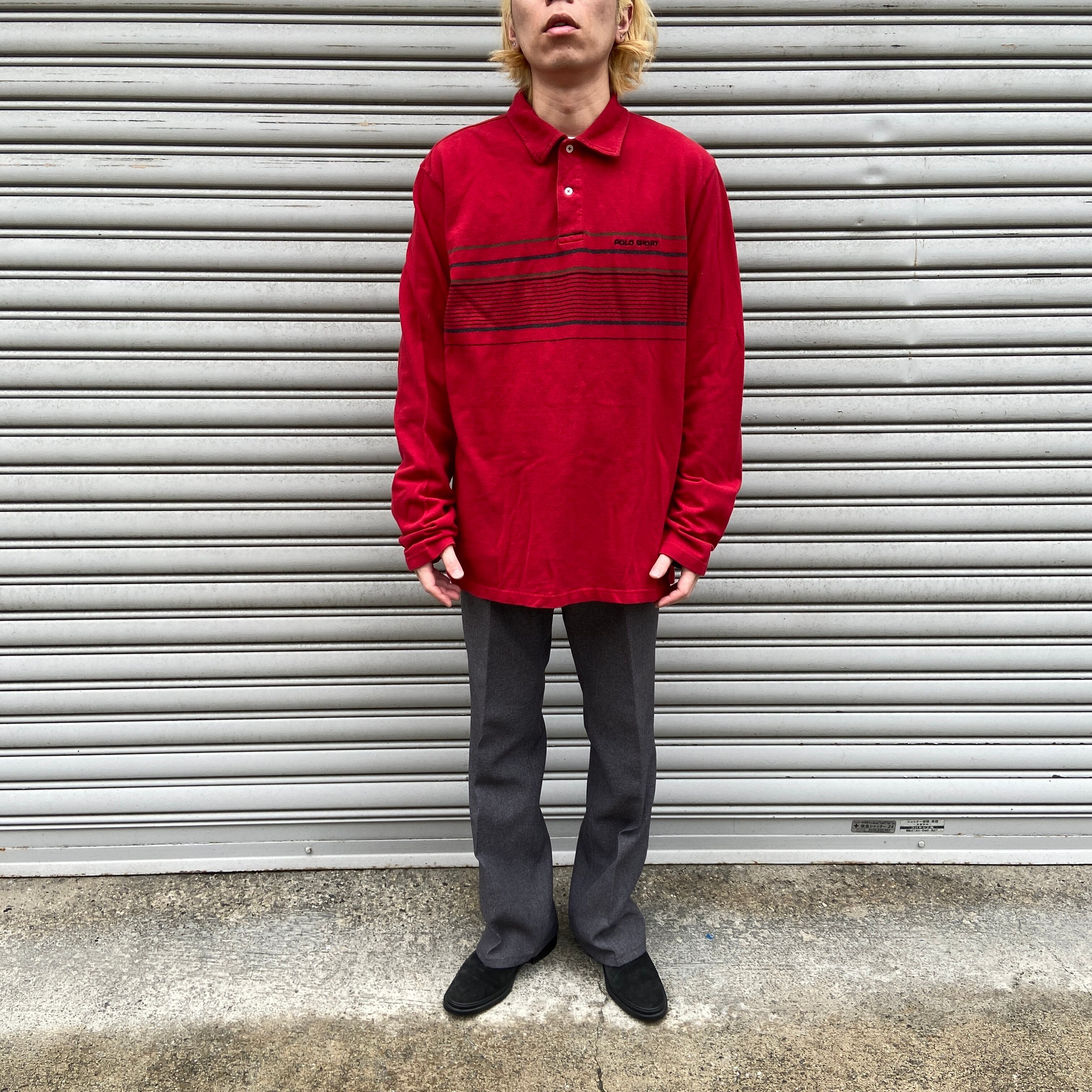 送料無料』Ralph Lauren POLO SPORT ボーダー長袖ポロシャツ 90s  