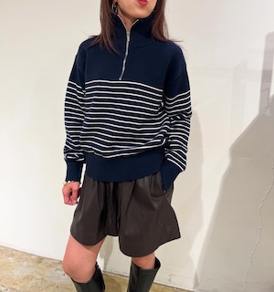ポリーヌブロー   ハーフZIPボーダーニット