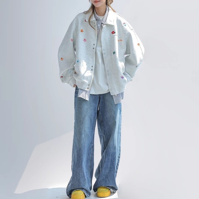 カラフルフラワーエンブロイダリージップブルゾン 2col   R01858