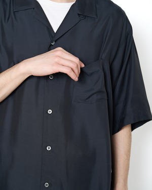 ssstein "CUPRO TWILL OVERSIZED OPEN COLLAR SS SHIRT〔BLACK〕"
