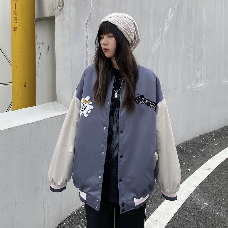 送料無料】KOREA x 原宿 ウィンター刺繍カラールーズジャケット