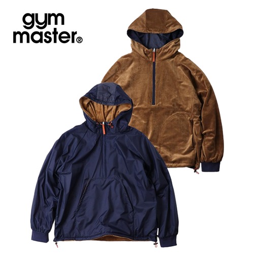 gym master ジムマスター リバーシブル マイクロリップ×ベロア アノラックパーカー メンズ レディース ベロア ナイロン リップストップ 防風 春秋冬 G821707 ネイビー×ベージュ