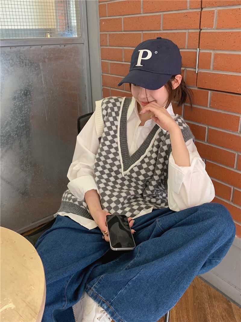 スタンダードスタイルオータムVネックホワイトシャツ レトロ 秋物 モンロー52048766422