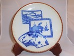 印判染付いげ皿 Blue&white porcelain plate(mountain ,plum,moon)  