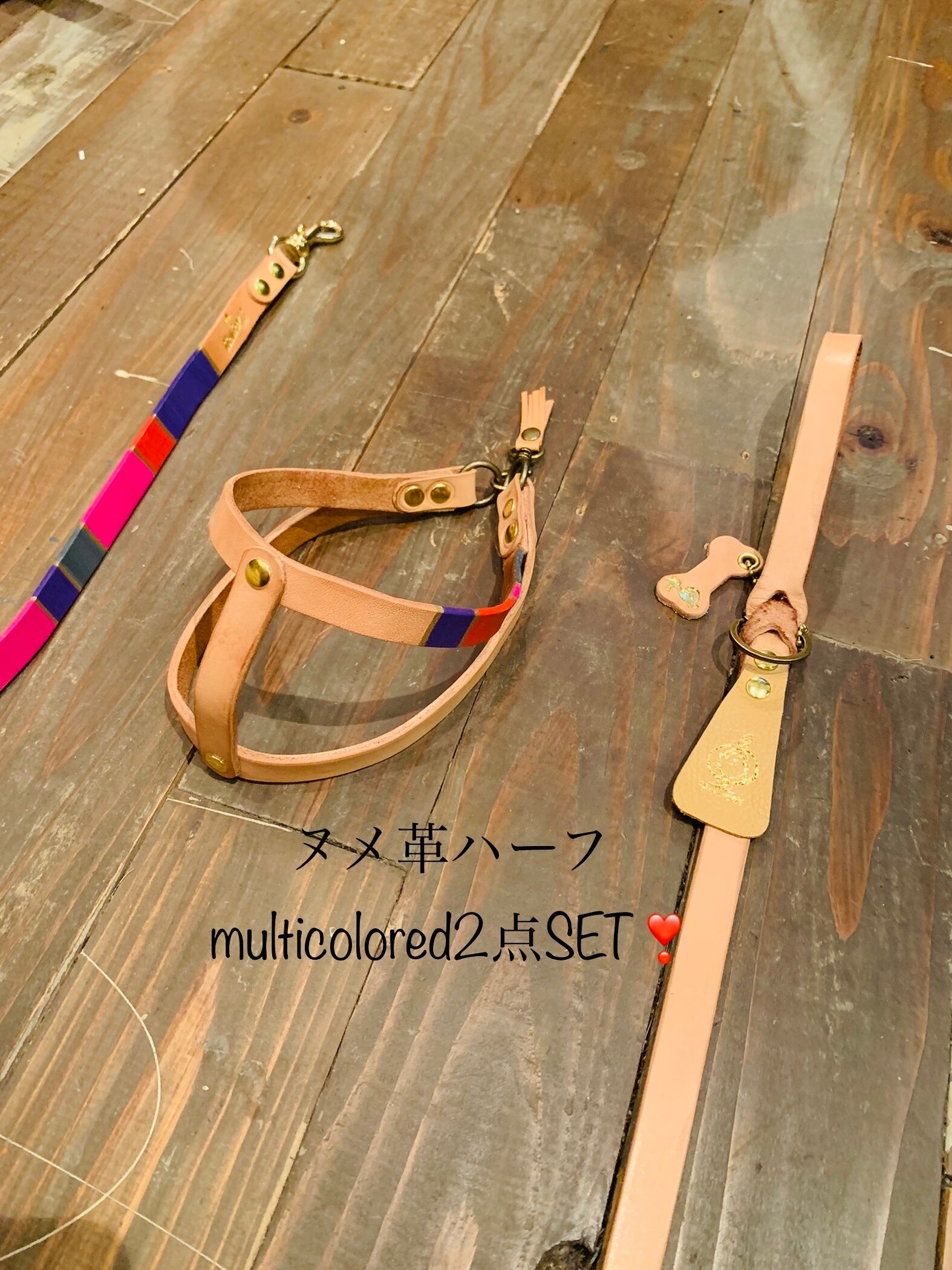 ヌメ革ハーフマルチカラー リード＆ハーネス2点SET❗️ | iichico