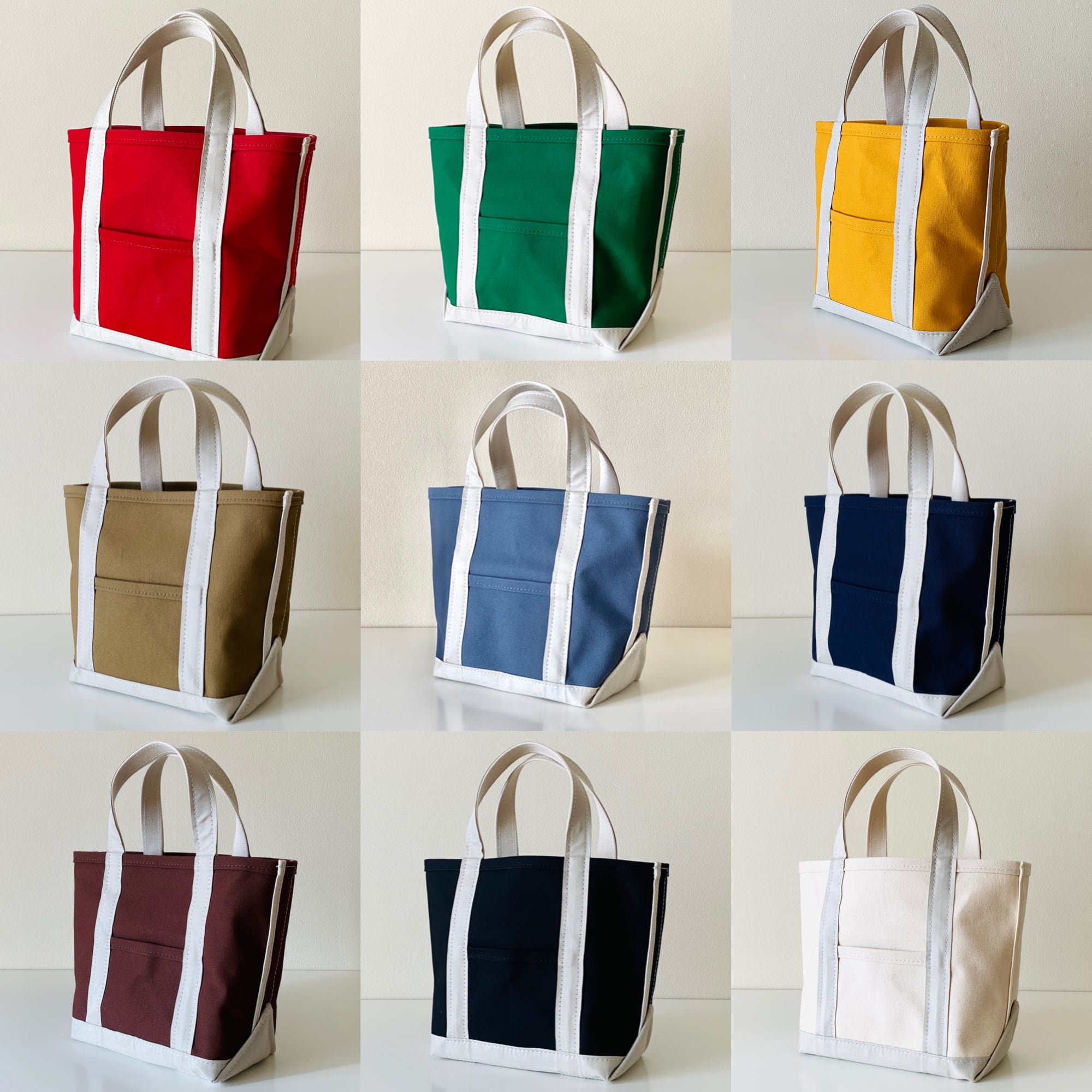 日本製】自立カラートートバッグ グリーン(base) ＆ベージュ(handle