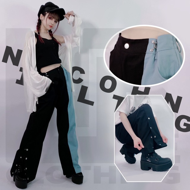 4POCKET 裾ボタン付きホックタックデニムパンツ