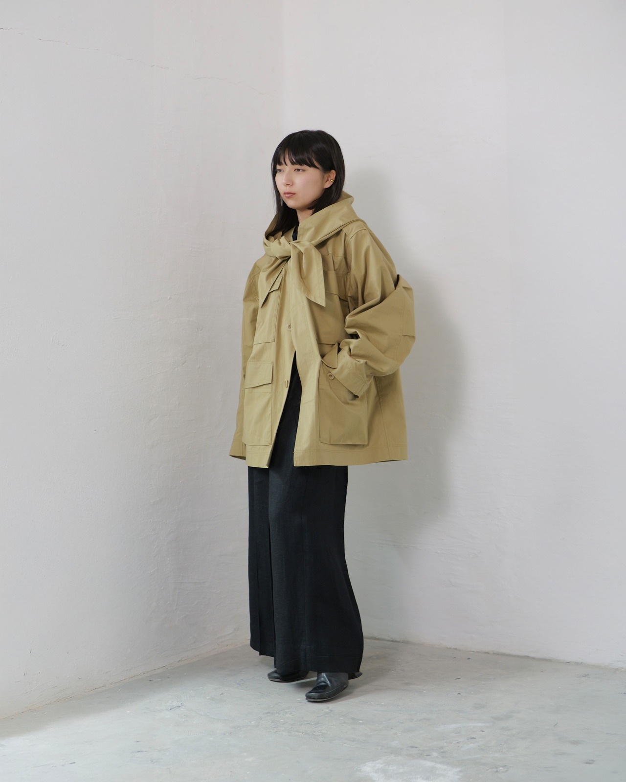 i’m here - Haoli Military Jacket :Beige |フードストールドッキング/2WAY/ウェザークロス 入荷予定:2026.01.17(各色 M 1点)