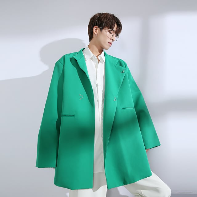 【予約販売】ジャケット 無地 ビッグシルエット オーバーサイズ ジャケット メンズ グリーン/ブルー/ブラック カジュアル ドレスアップ シック こなれ感 お洒落 パーティー 結婚式 二次会 パーティー エレガント 韓国 大きいサイズ 春 秋 冬 S/M/L/XL/2XL