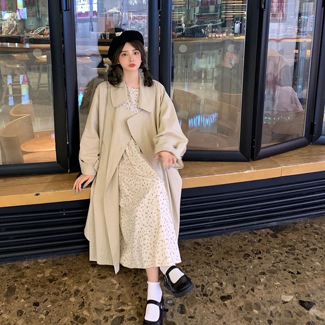 アウター コート レディース 送料無料 2色 トレンチコート 長袖  ミモレ丈 ポケット Aライン 前開き かわいい 大人可愛い きれいめ シンプル カジュアル 上品 おしゃれ レトロ 大人女子 こなれ感 ラフ クール モード系 エレガント モダン 主役級 フォーマル ビッグサイズ ゆったり ゆる 黒 ブラック カーキ 無地 春 秋 冬 10代 20代 30代 ママ オフィス ビジネス OL 通勤 デート お出かけ 休日 旅行 着回し 普段使い 重ね着 韓国系 オルチャン 楽ちん 体系カバー 定番