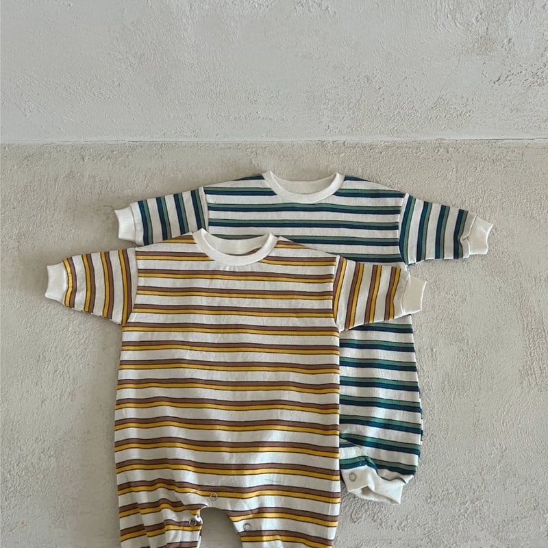 【BABY】秋新作 ボーダーロンパース