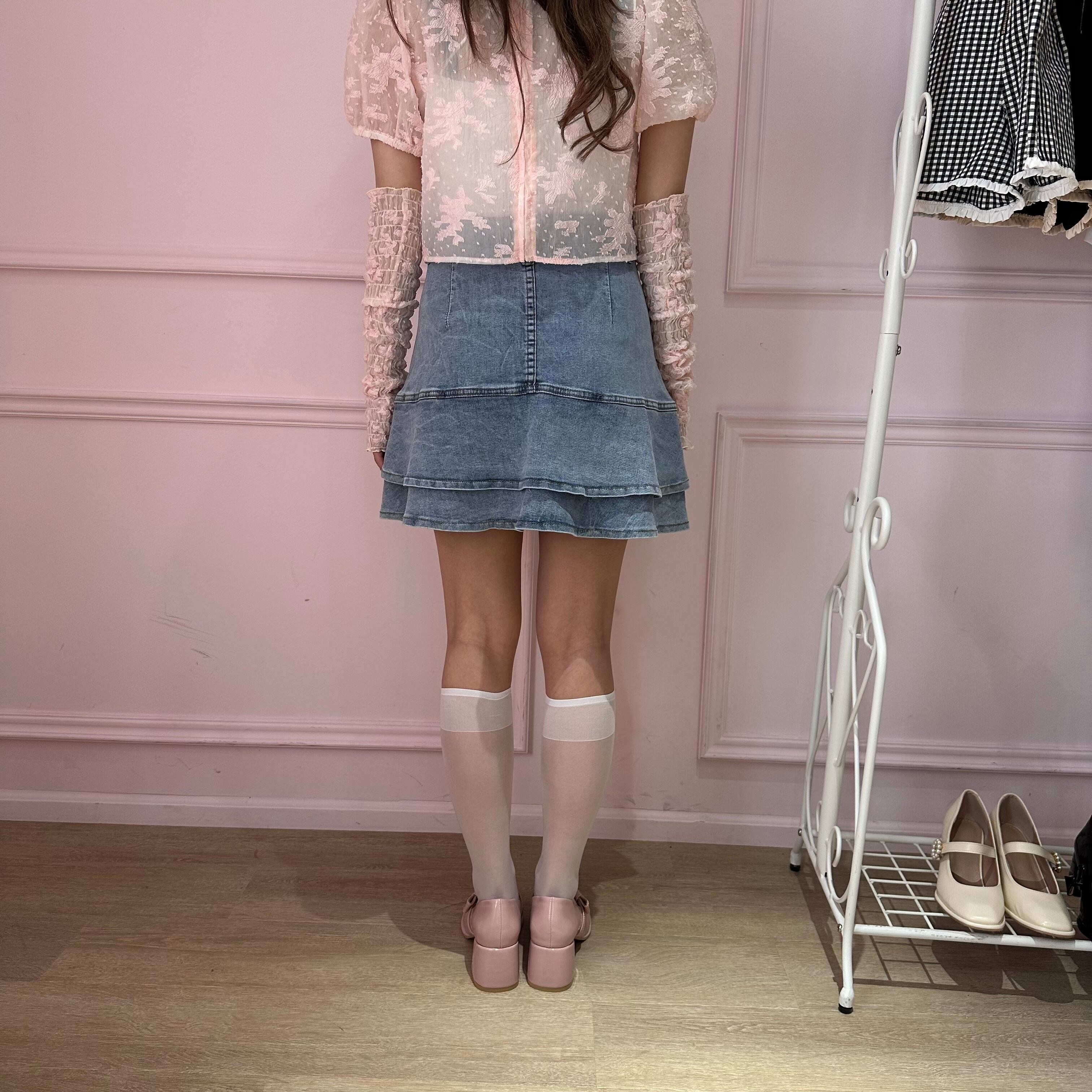 double frill denim skirt