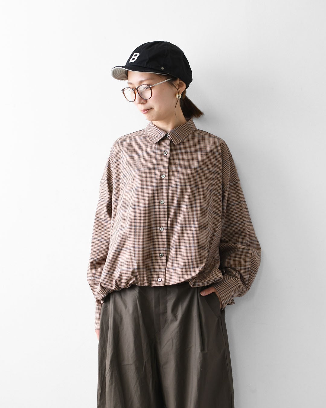 mizuiro ind [ミズイロ インド] check long slv ballon shirt [3