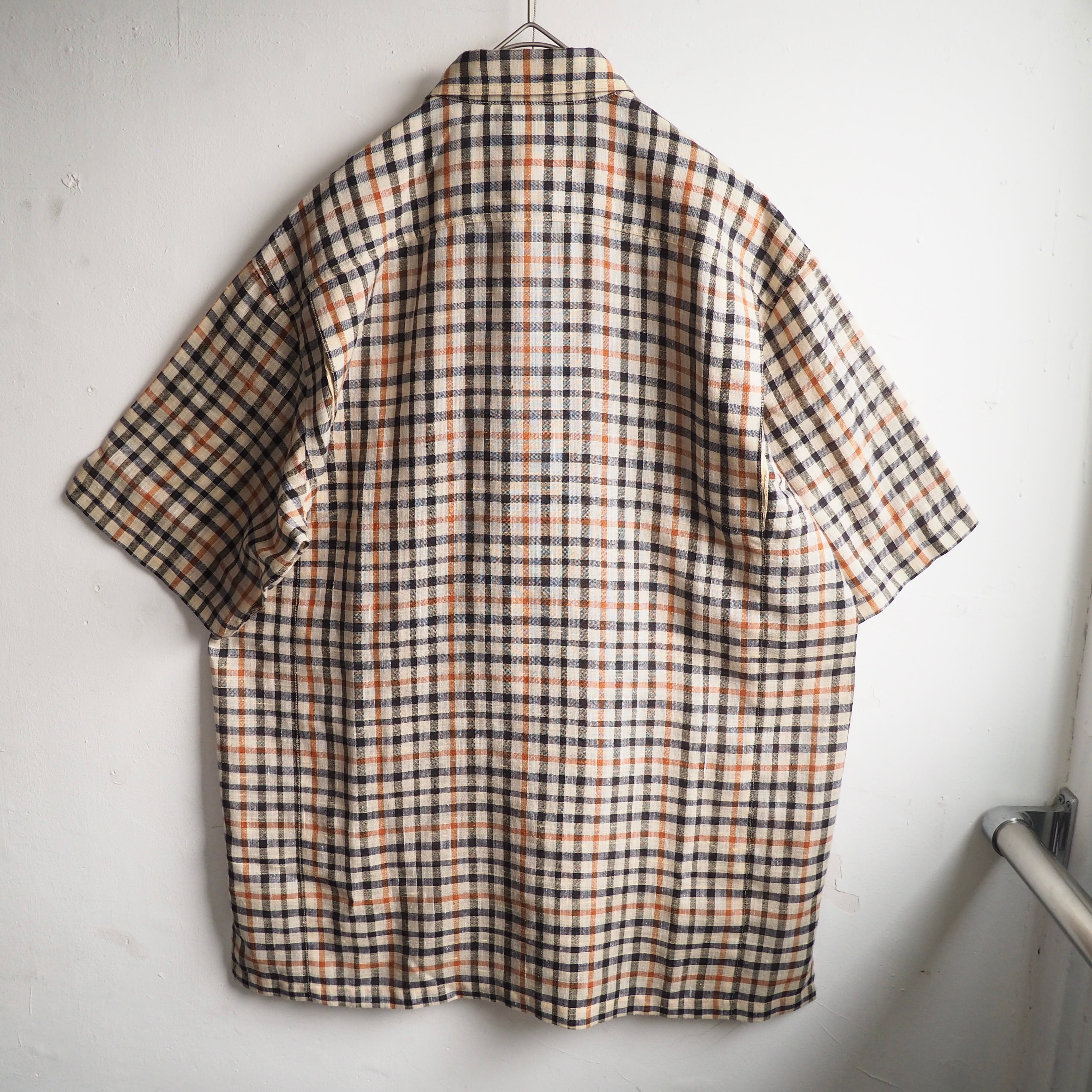 1980s ” Old DAKS ” House check pattern Design vintage loose linen mix shirt