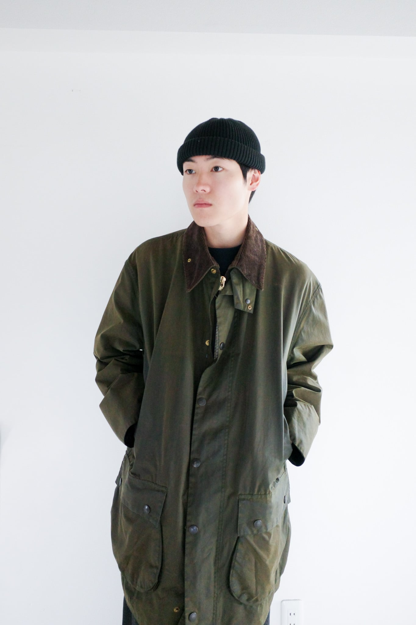 【3-warrants, 1990s】"Border" Vintage Barbour Oiled Jacket, C44 / m132